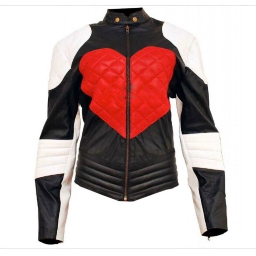 Black & White Heart Kylie Minogue  Leather Jacket